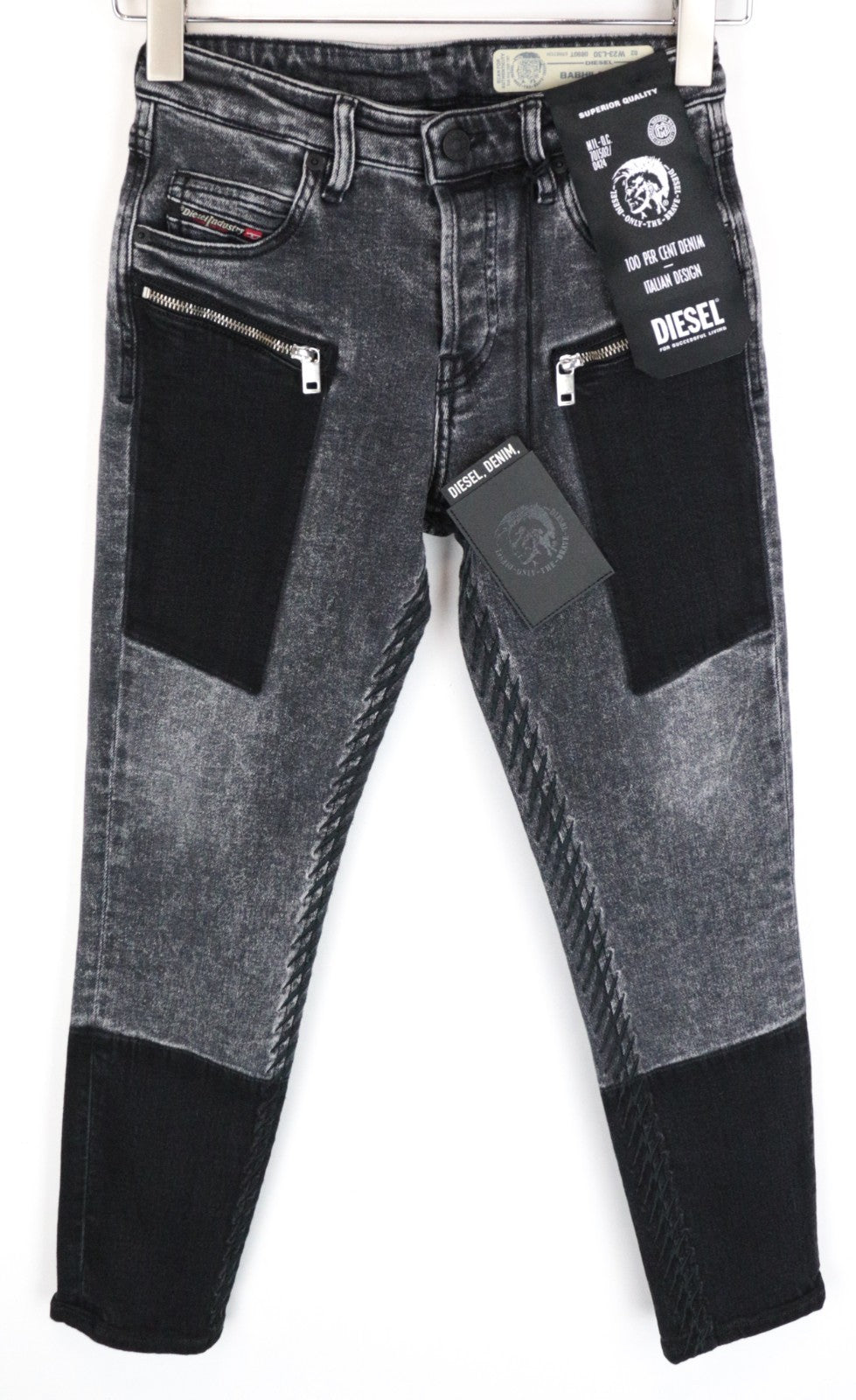 DIESEL Babhila-BK-SP 0890T Women Jeans W28/L30 Stretch Grey Slim Skinny Patched
