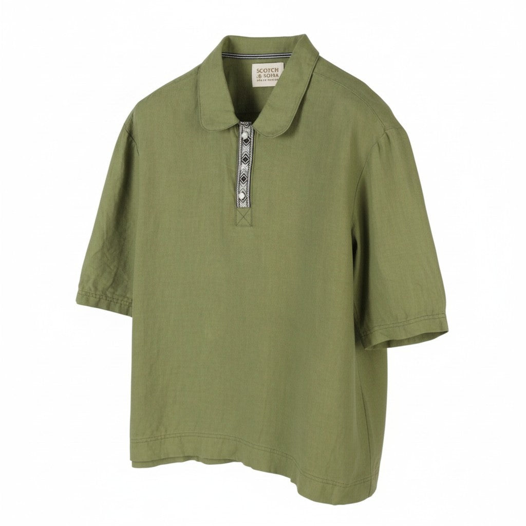SCOTCH & SODA Men Polos L Military Green Half Button Short Sleeved