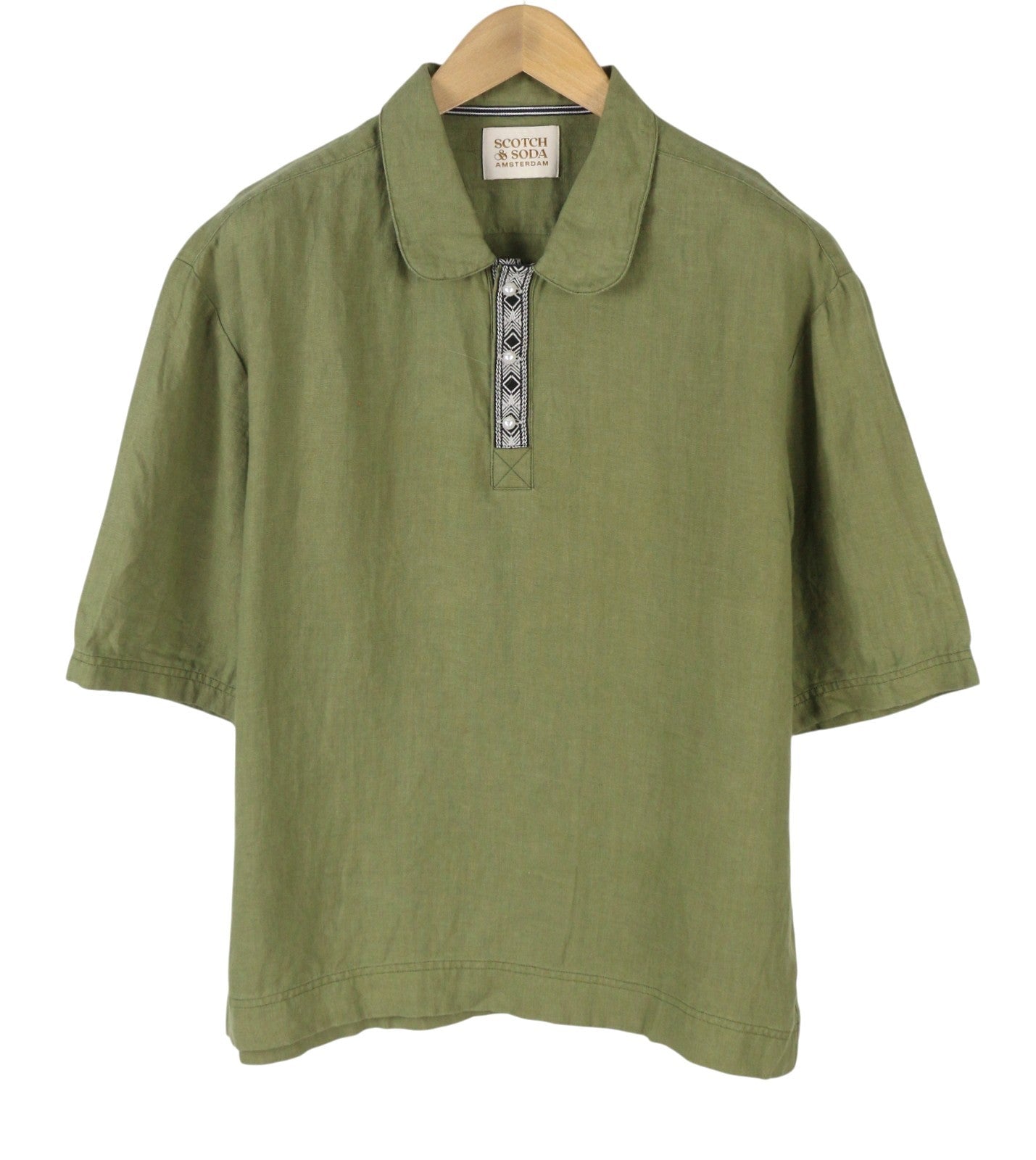 SCOTCH & SODA Men Polos L Military Green Half Button Short Sleeved