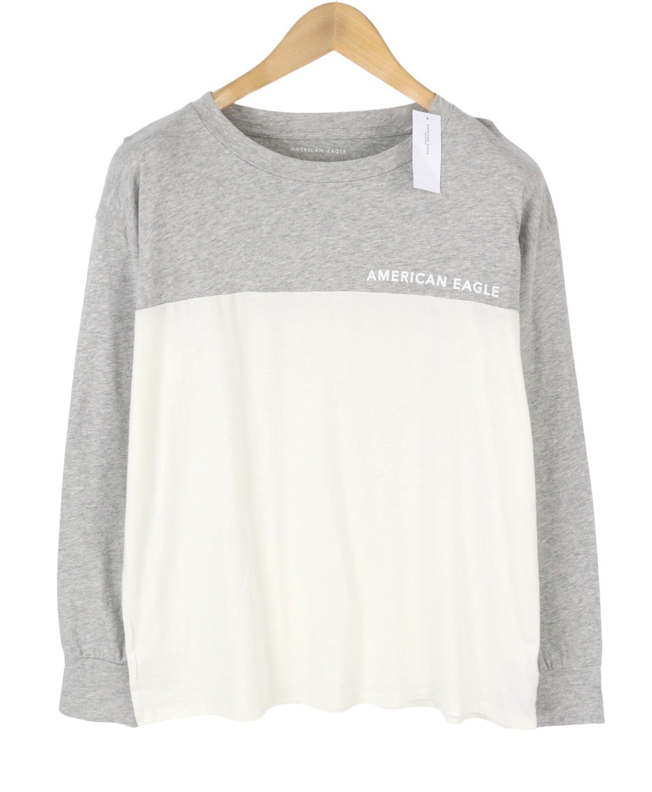 AMERICAN EAGLE OUTFITTERS Women T-Shirt XS Grey Melange Crew Neck Long Sleeve