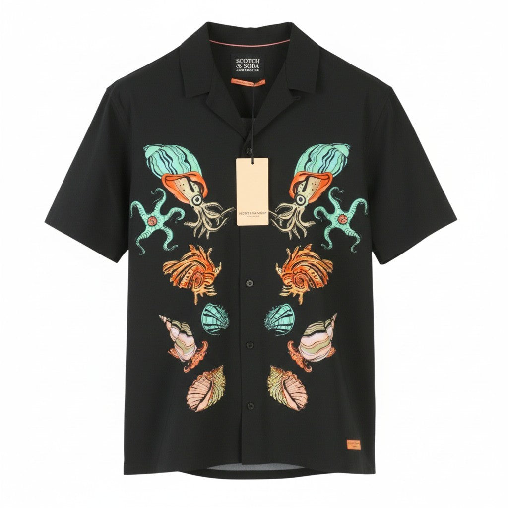 SCOTCH & SODA Men Shirt M Black Patterned Button-Up Short Sleeved