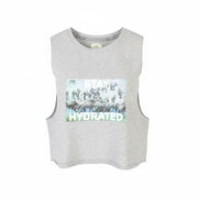 OFFLINE BY AERIE Women T-Shirt XS Grey Melange Zebra Print Sleeveless