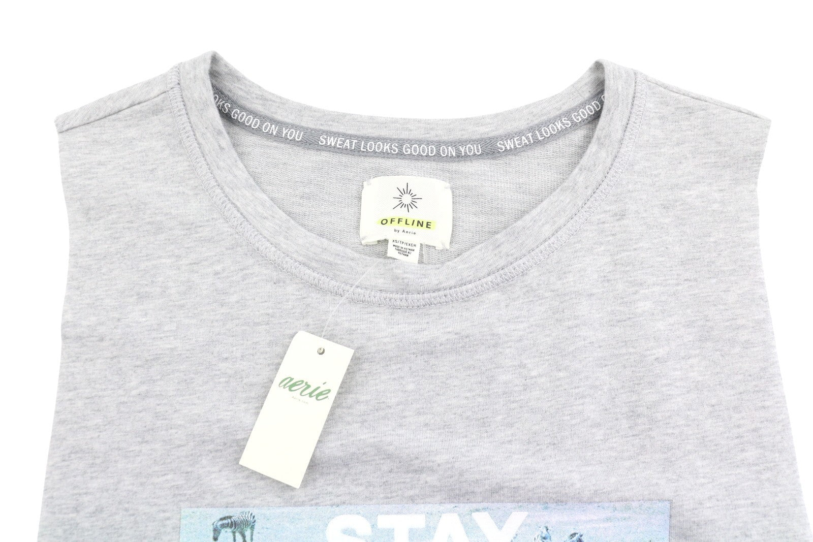OFFLINE BY AERIE Women T-Shirt XS Grey Melange Zebra Print Sleeveless