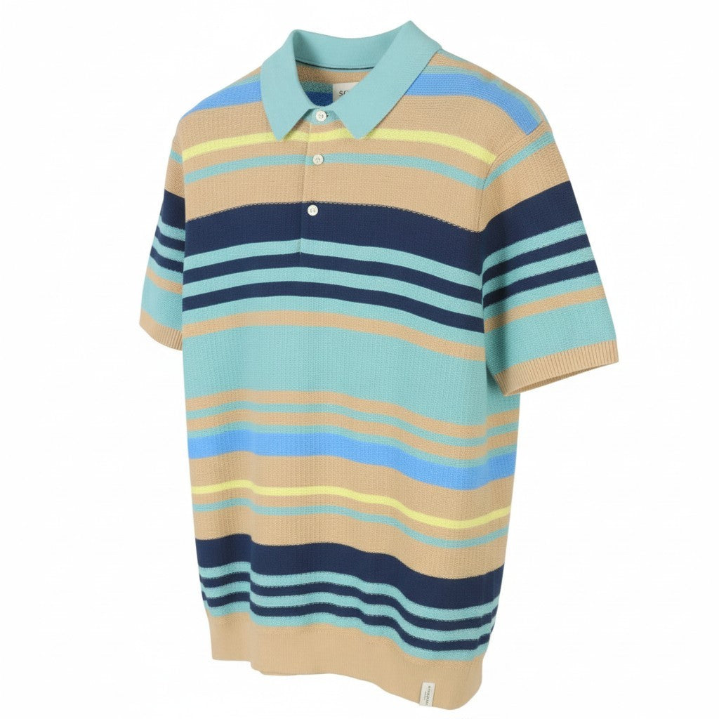 SCOTCH & SODA Men Polos M Multicolored Cotton Striped Short Sleeved