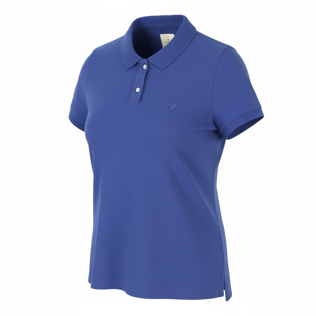 AMERICAN EAGLE OUTFITTERS Women T-Shirt M Blue Polo Half Button Short Sleeve