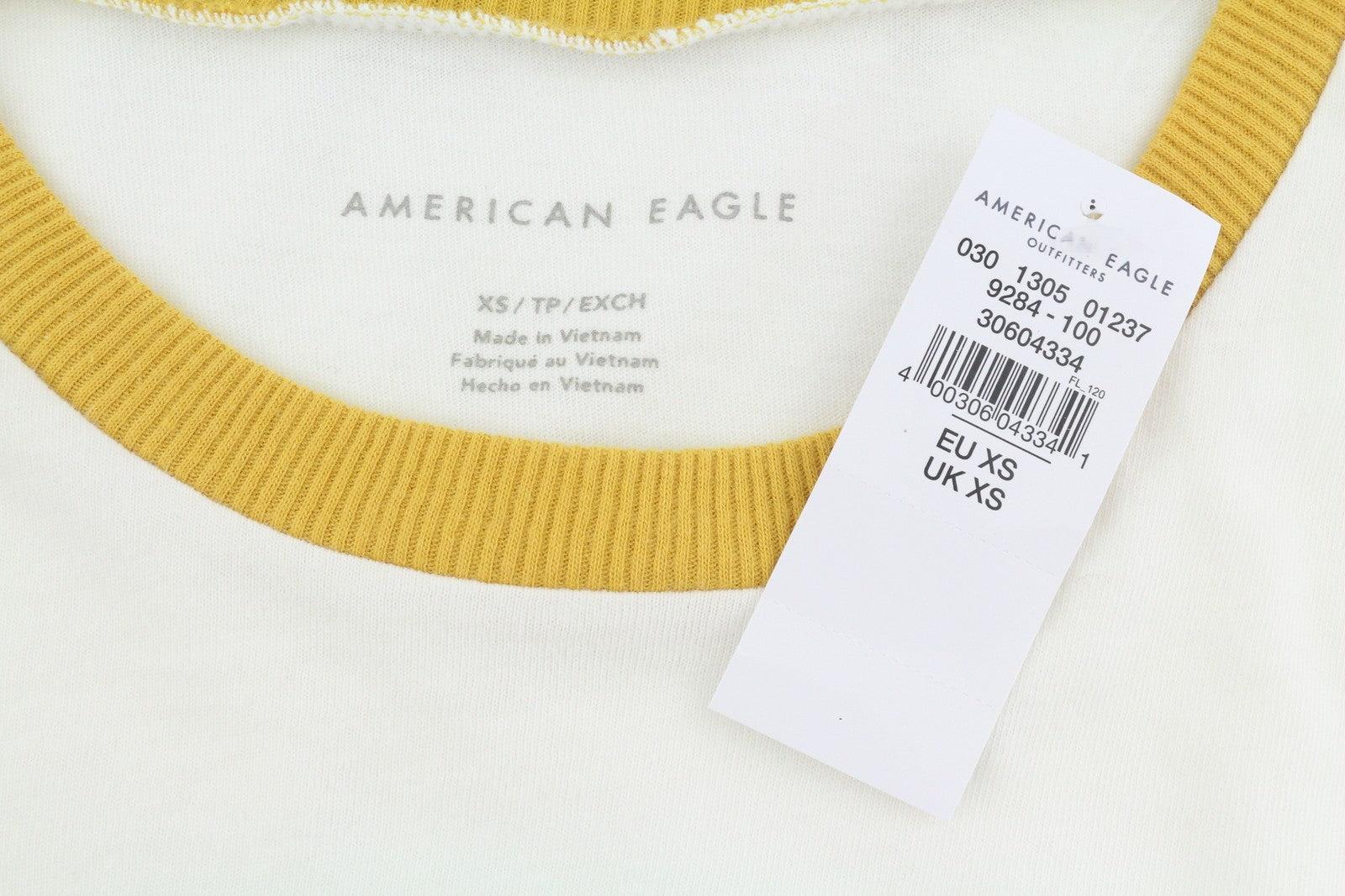AMERICAN EAGLE OUTFITTERS Women T-Shirt XS White Tricot Logo Crew Short Sleeved