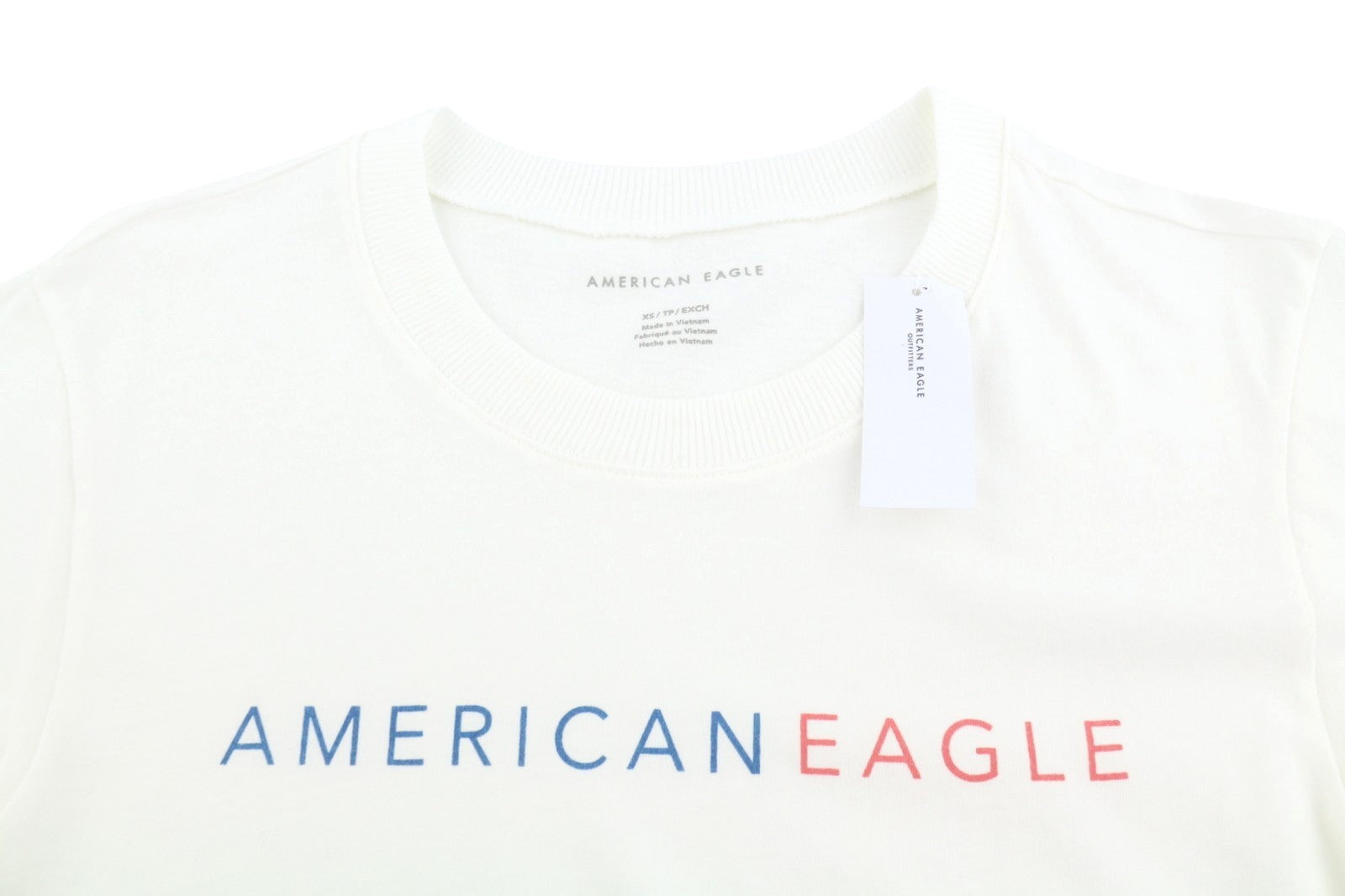 AMERICAN EAGLE OUTFITTERS Women T-Shirt XS White Tricot Cotton Crew Short Sleeve