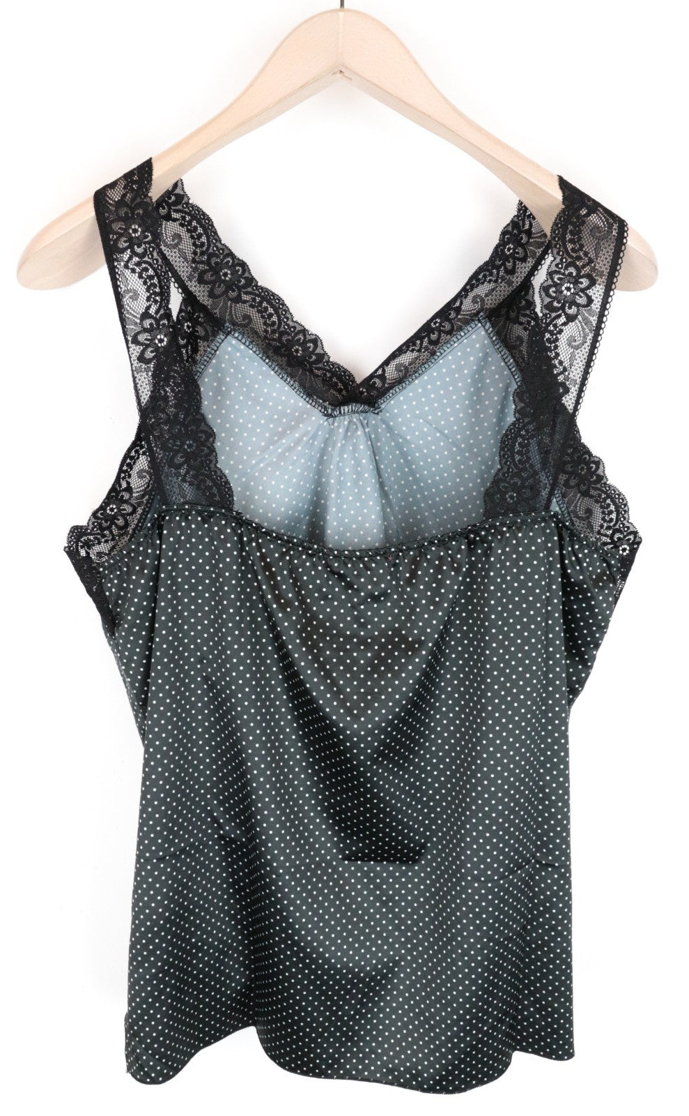 OHMA! Women Top L Black Stretch Sleeveless Dot Patterned Laces Straps Pull On