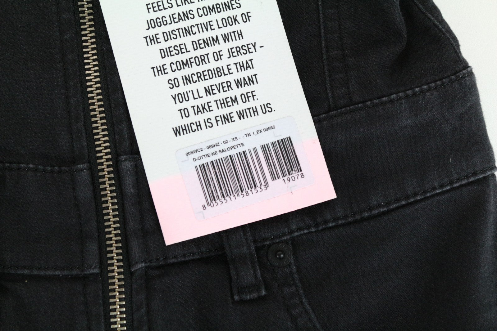 DIESEL D-Ottie-Ne 069HZ Women Jumpsuit XS Skinny Jogg Sweat Stretch Black Zip