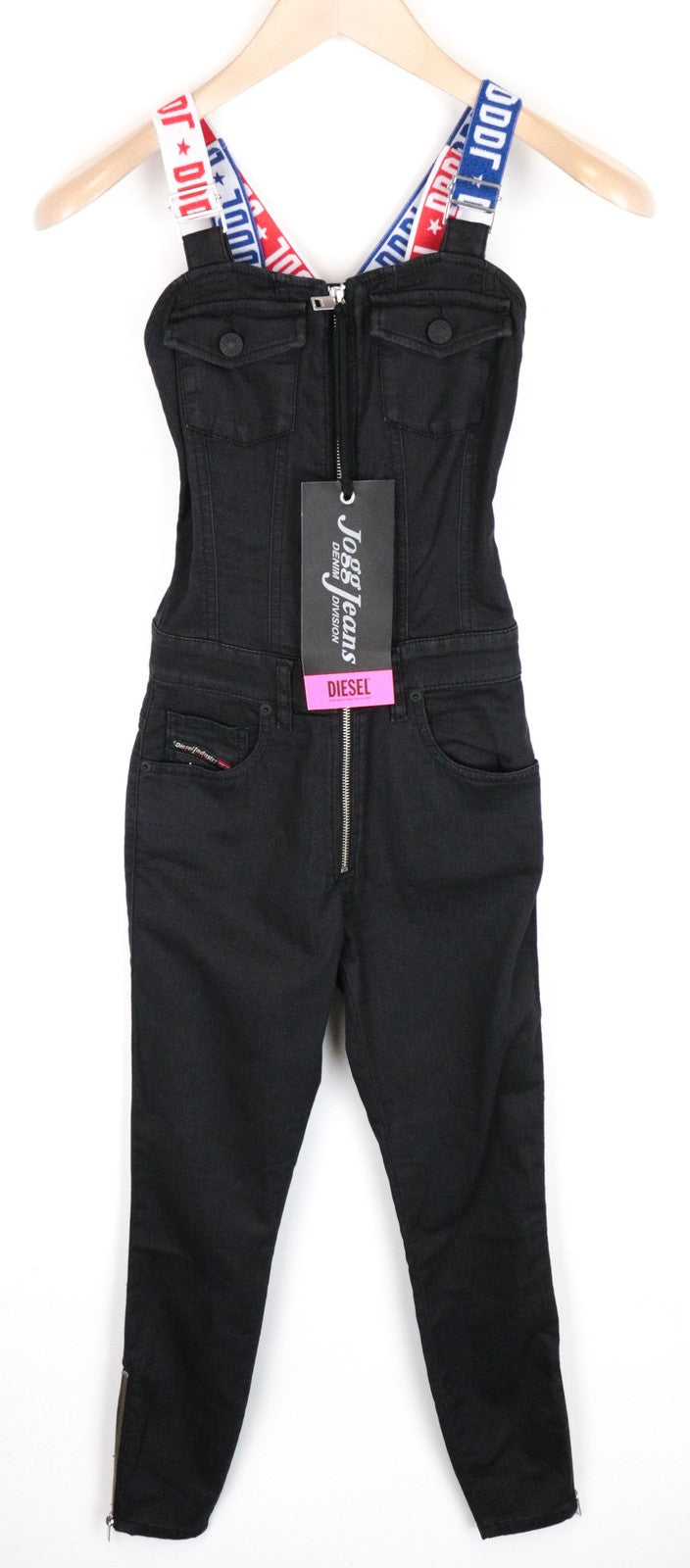 DIESEL D-Ottie-Ne 069HZ Women Jumpsuit XS Skinny Jogg Sweat Stretch Black Zip