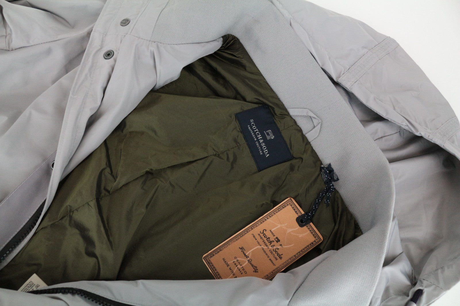 SCOTCH & SODA Men Jacket 2XL Classic Light Grey Hooded Windbreaker Zippered