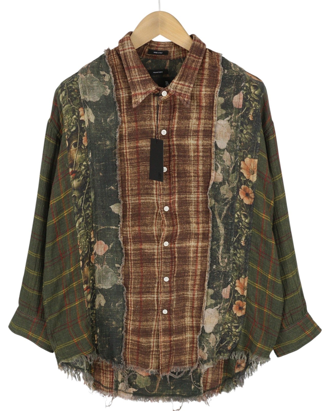 R13 Daugiaspalviai juostelių apvalios apykaklės moteriški marškiniai, XS dydžio, gėlėti, dideli, laisvi, FW25, RRP945