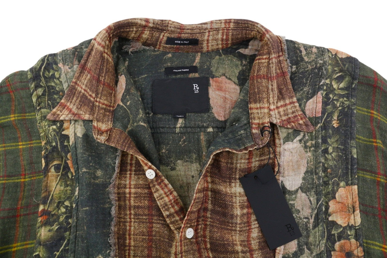 R13 Daugiaspalviai juostelių apvalios apykaklės moteriški marškiniai, XS dydžio, gėlėti, dideli, laisvi, FW25, RRP945