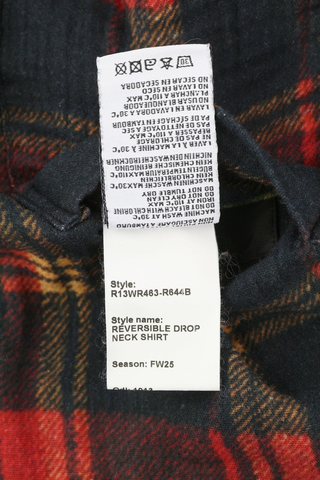 R13 dvipusiai moteriški marškinėliai su nugara, 2XS, raudoni languoti marškiniai su lapų kamufliažu FW25 RRP1045 