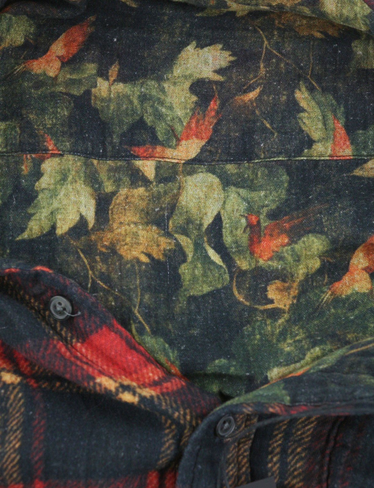 R13 dvipusiai moteriški marškinėliai su nugara, 2XS, raudoni languoti marškiniai su lapų kamufliažu FW25 RRP1045 