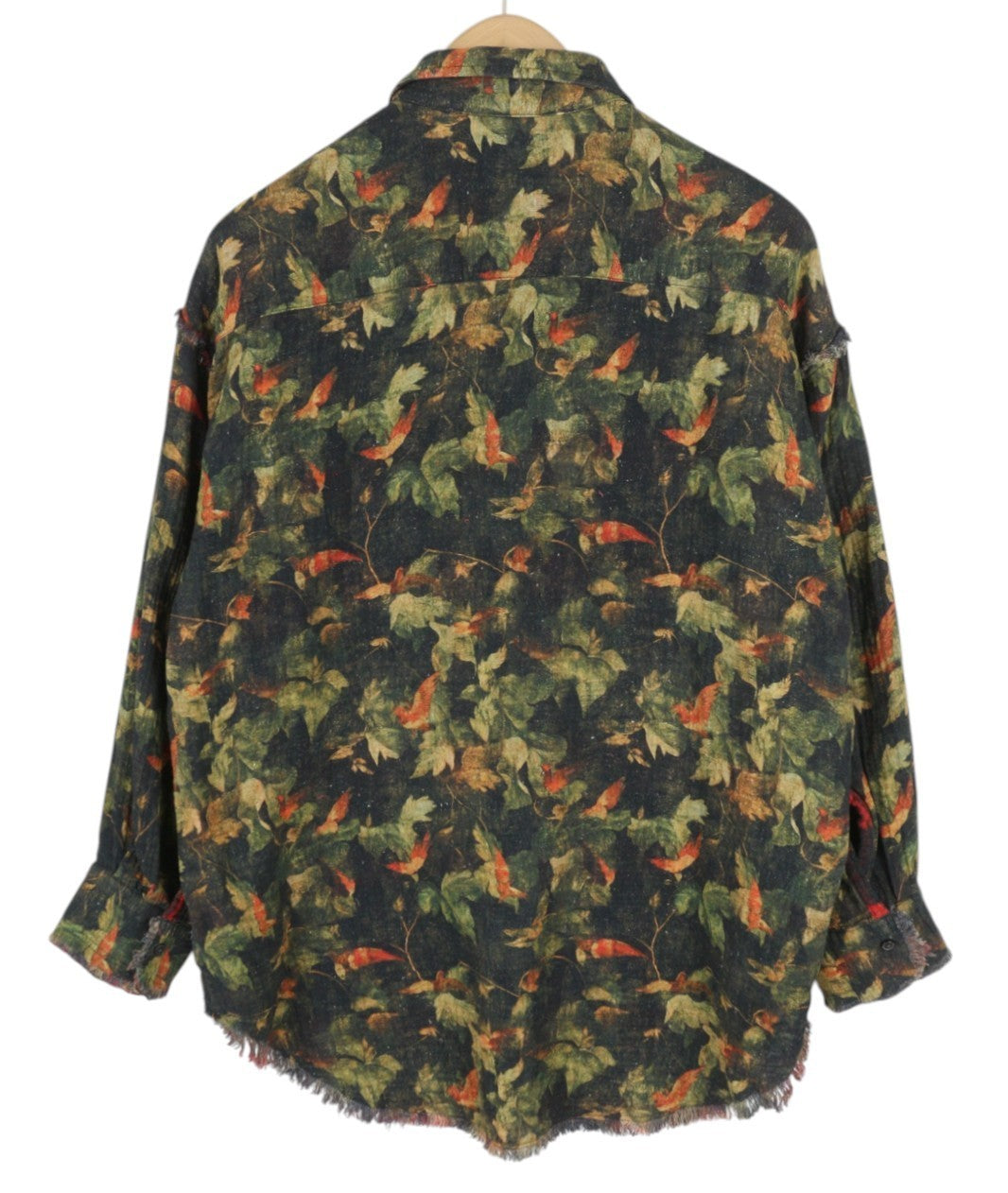 R13 dvipusiai moteriški marškinėliai su nugara, 2XS, raudoni languoti marškiniai su lapų kamufliažu FW25 RRP1045 