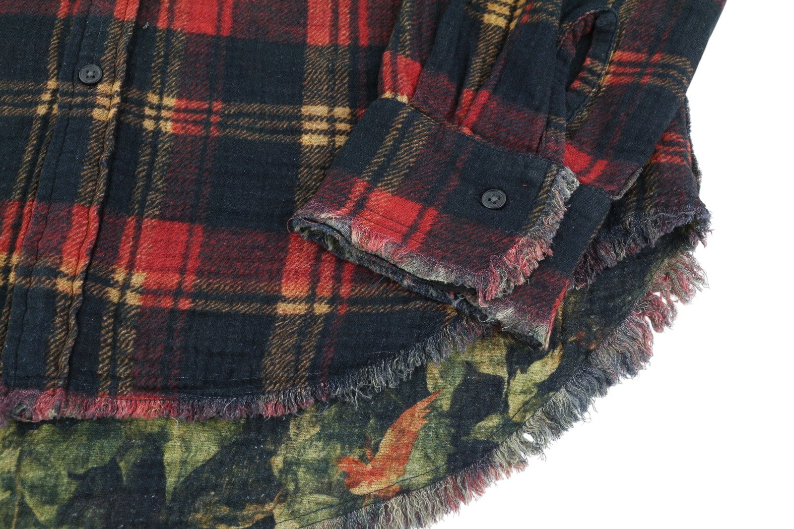 R13 dvipusiai moteriški marškinėliai su nugara, 2XS, raudoni languoti marškiniai su lapų kamufliažu FW25 RRP1045 