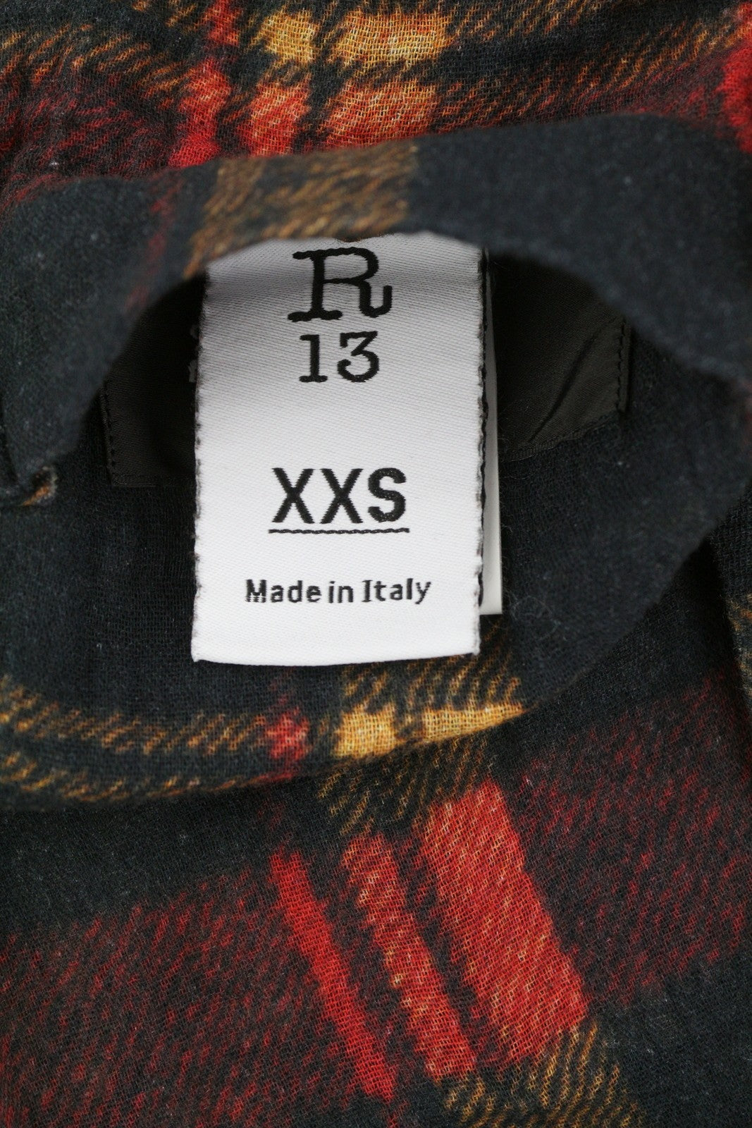 R13 dvipusiai moteriški marškinėliai su nugara, 2XS, raudoni languoti marškiniai su lapų kamufliažu FW25 RRP1045 