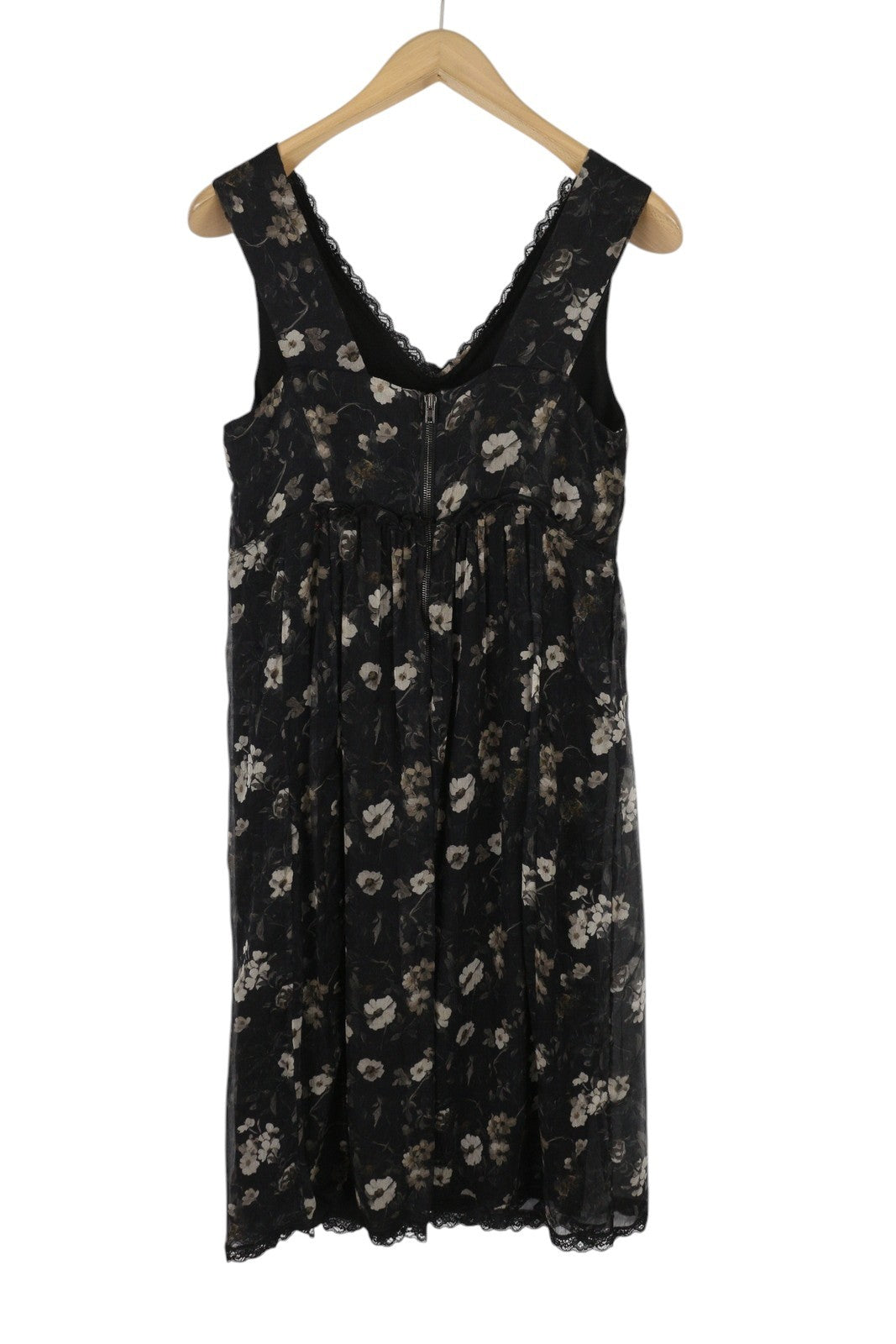 R13 Berankovis midi moteriškas suknelė V formos iškirpte, juoda, gėlėta, šilkine PF25 RRP1075 