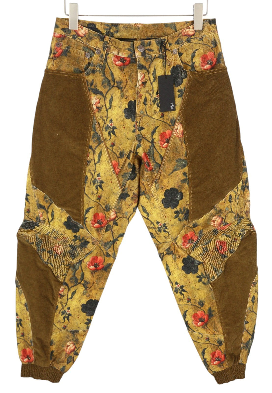 R13 Slouch motokroso moteriškos kelnės 27 antikvarinio gėlių rašto aksominis PF25 RRP1795 