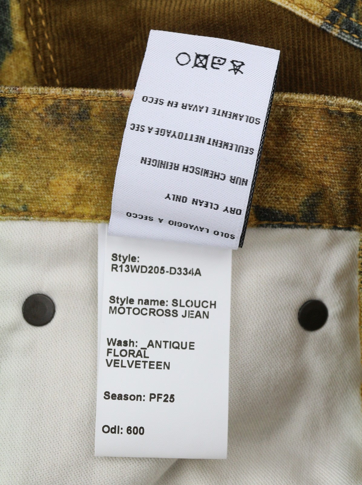 R13 Slouch motokroso moteriškos kelnės 27 antikvarinio gėlių rašto aksominis PF25 RRP1795 