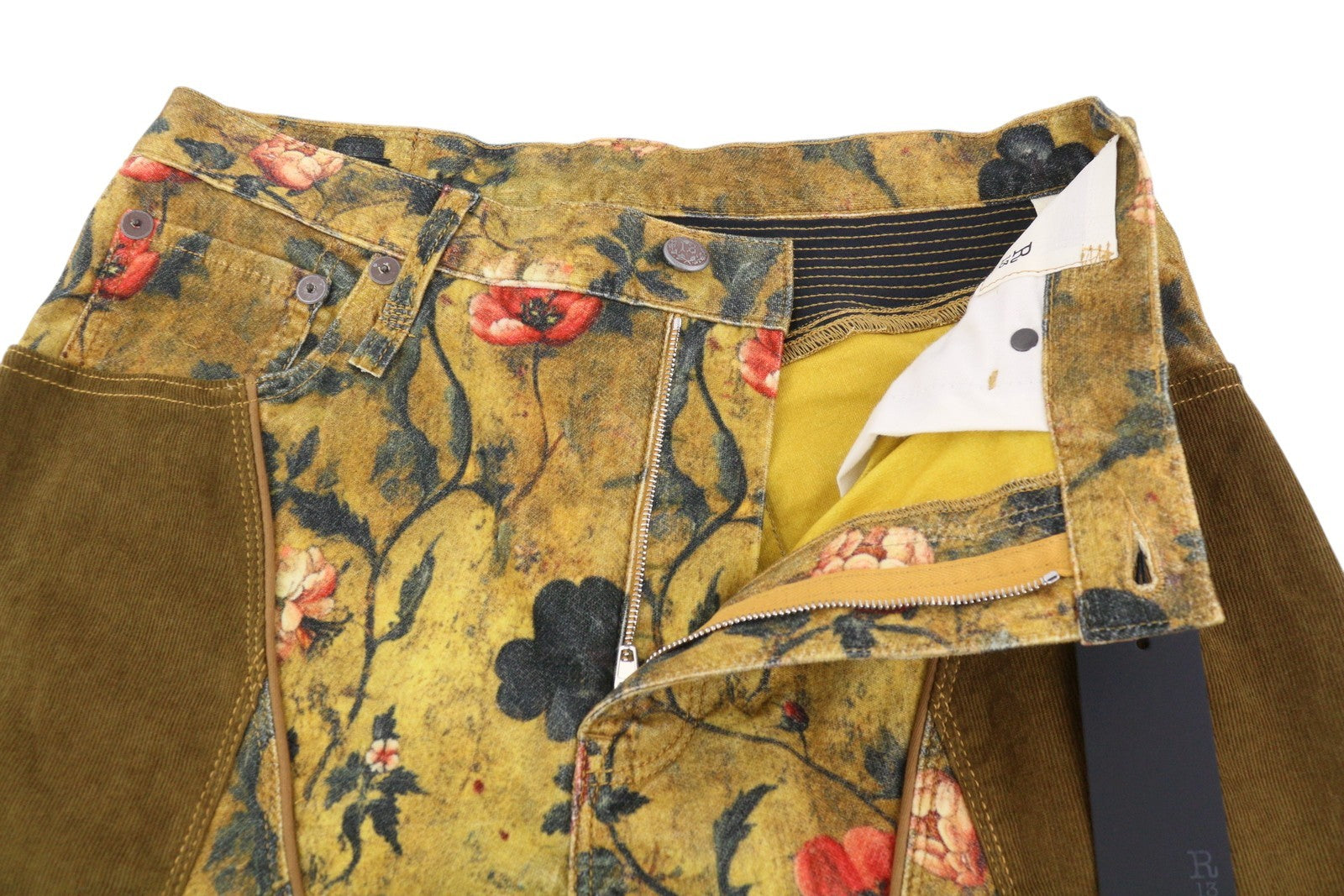 R13 Slouch Motocross Women Trousers 27 Antique Floral Velveteen PF25 RRP1795