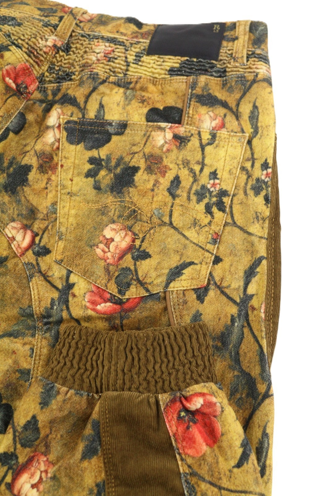 R13 Slouch motokroso moteriškos kelnės 27 antikvarinio gėlių rašto aksominis PF25 RRP1795 