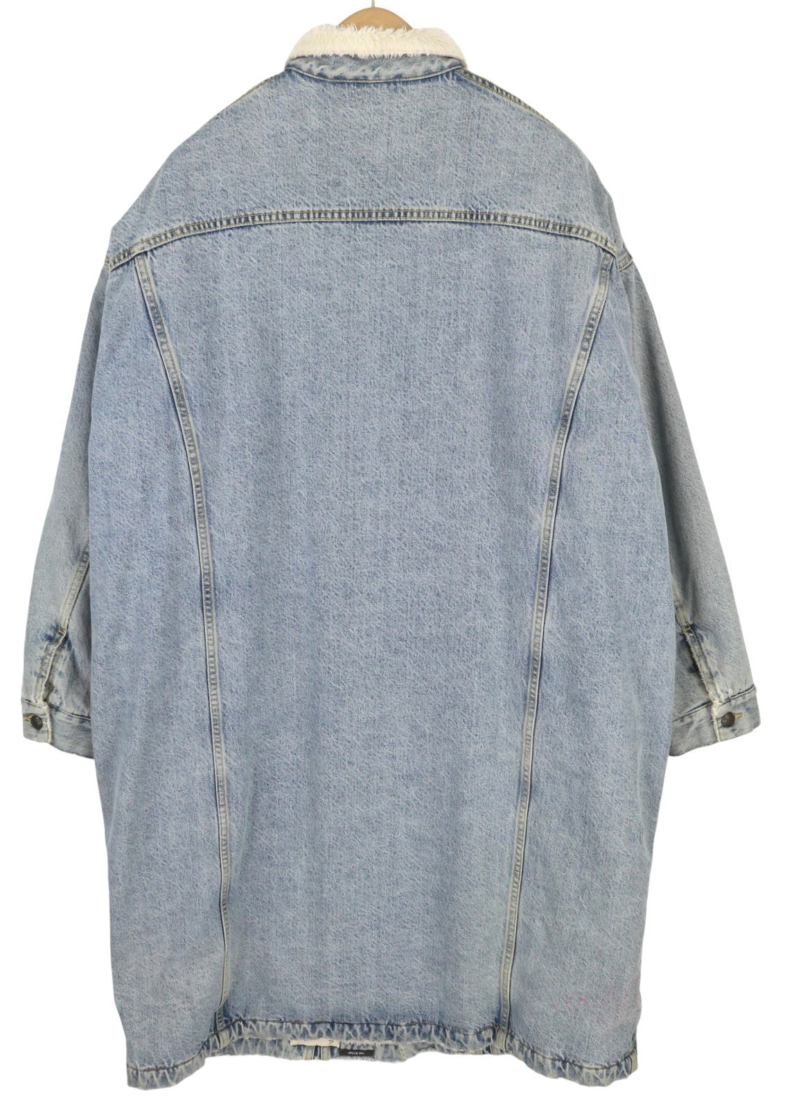 R13 Lyle Trucket Coat moteriška striukė M su skalūno mėlyna, su šerpų pamušalu, džinsinio audinio ilga striukė RRP999 