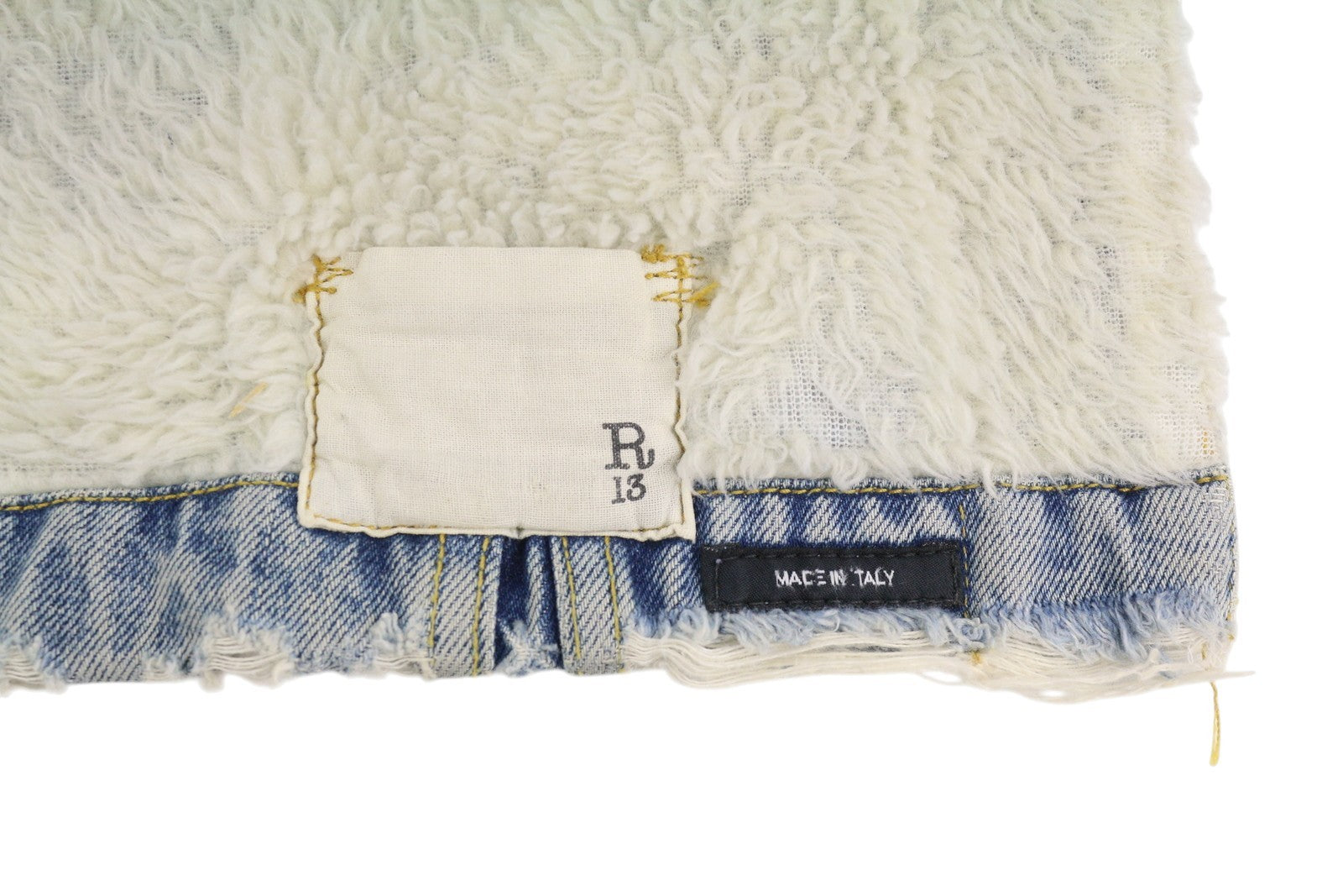 R13 Lyle Trucket Coat moteriška striukė M su skalūno mėlyna, su šerpų pamušalu, džinsinio audinio ilga striukė RRP999 