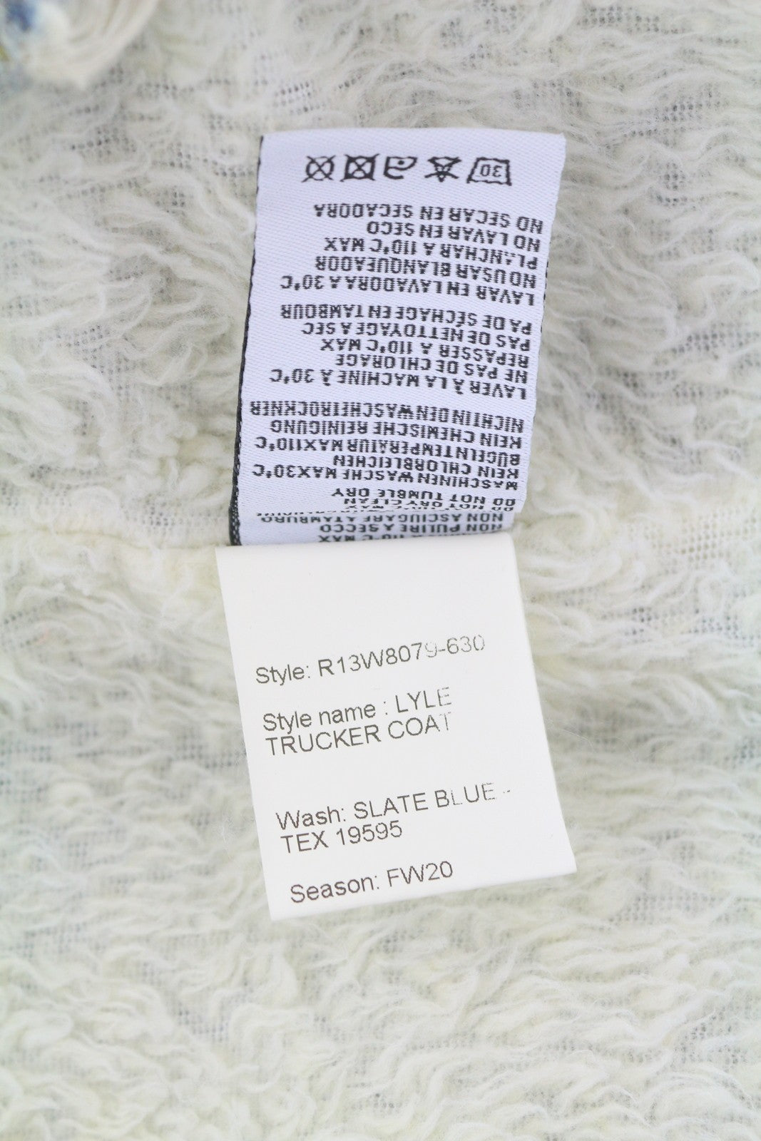 R13 Lyle Trucket Coat moteriška striukė M su skalūno mėlyna, su šerpų pamušalu, džinsinio audinio ilga striukė RRP999 