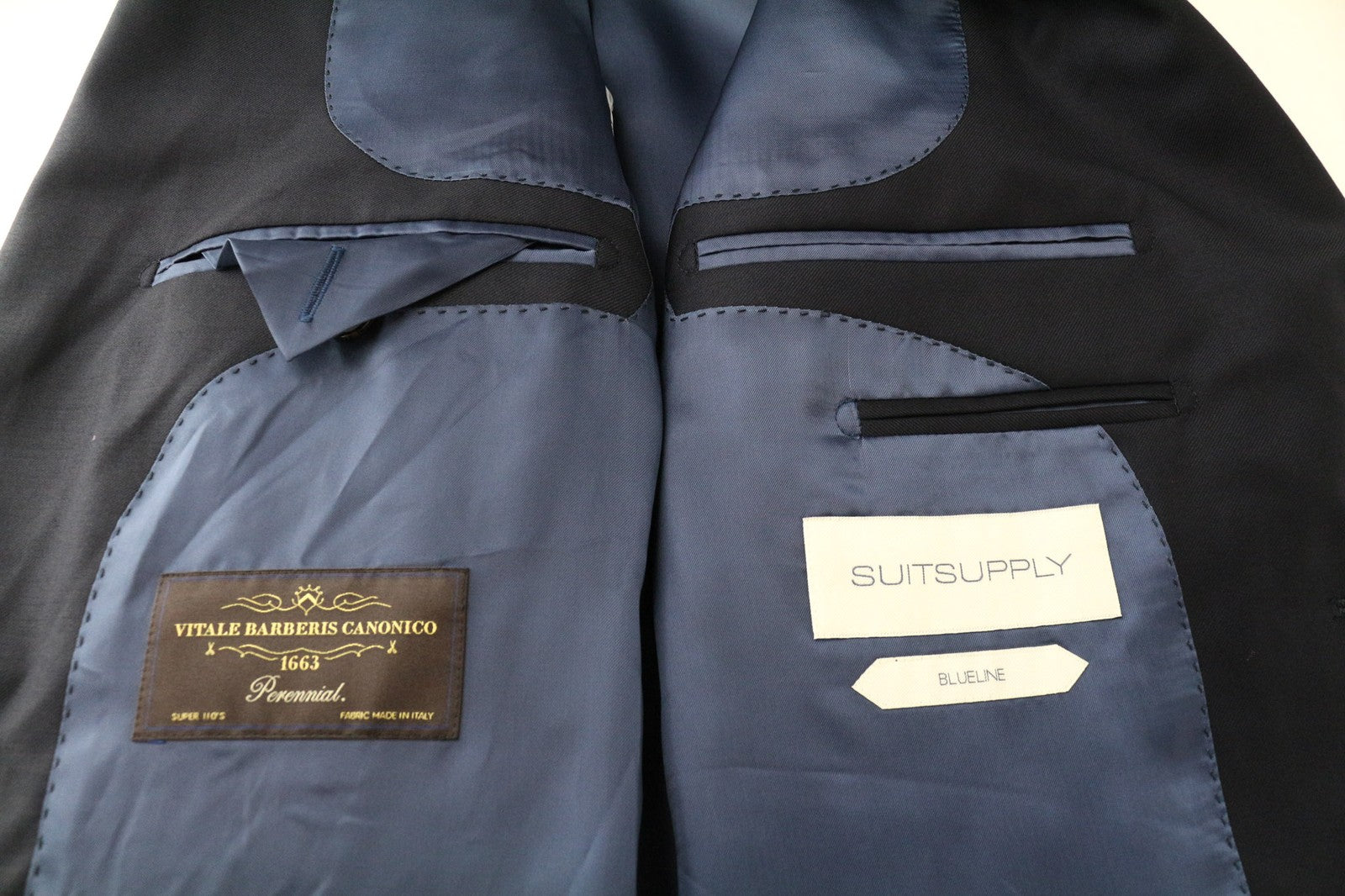 „SUITSUPPLY Havana Blueline“ vyriškas švarkas, UK36L, formalus mėlynas, vilnonis, vienaeilis 