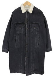 R13 Lyle Trucket paltas moteriškas švarkas M akmens juodos spalvos su šerpų pamušalu džinsinis ilgas RRP999 