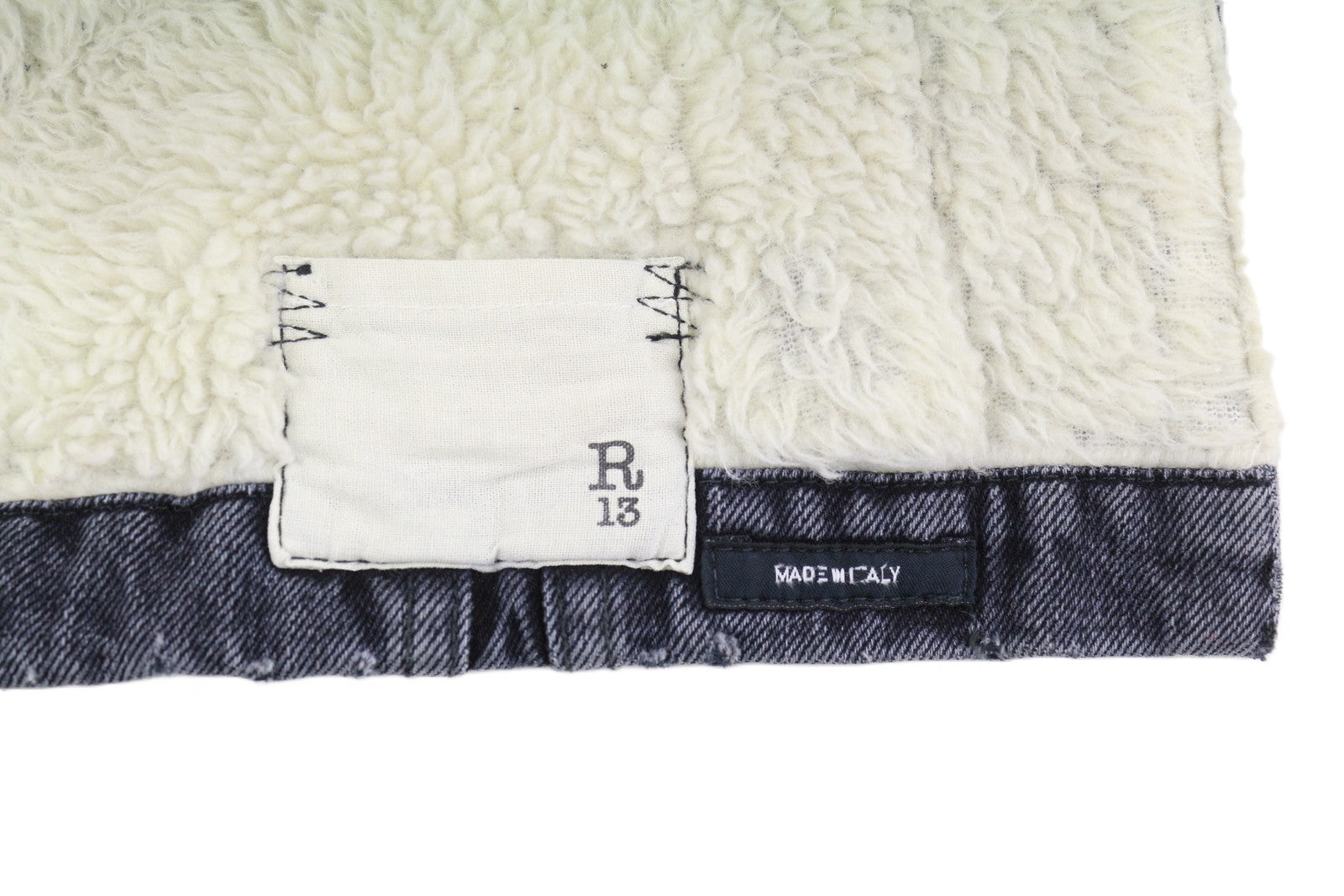 R13 Lyle Trucket paltas moteriškas švarkas M akmens juodos spalvos su šerpų pamušalu džinsinis ilgas RRP999 