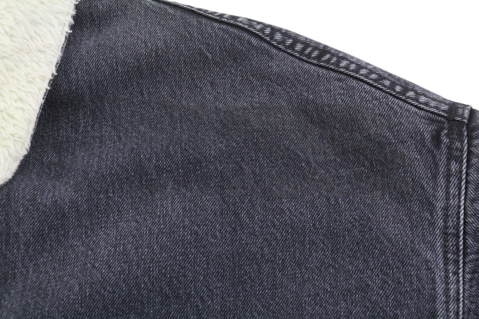 R13 Lyle Trucket paltas moteriškas švarkas M akmens juodos spalvos su šerpų pamušalu džinsinis ilgas RRP999 