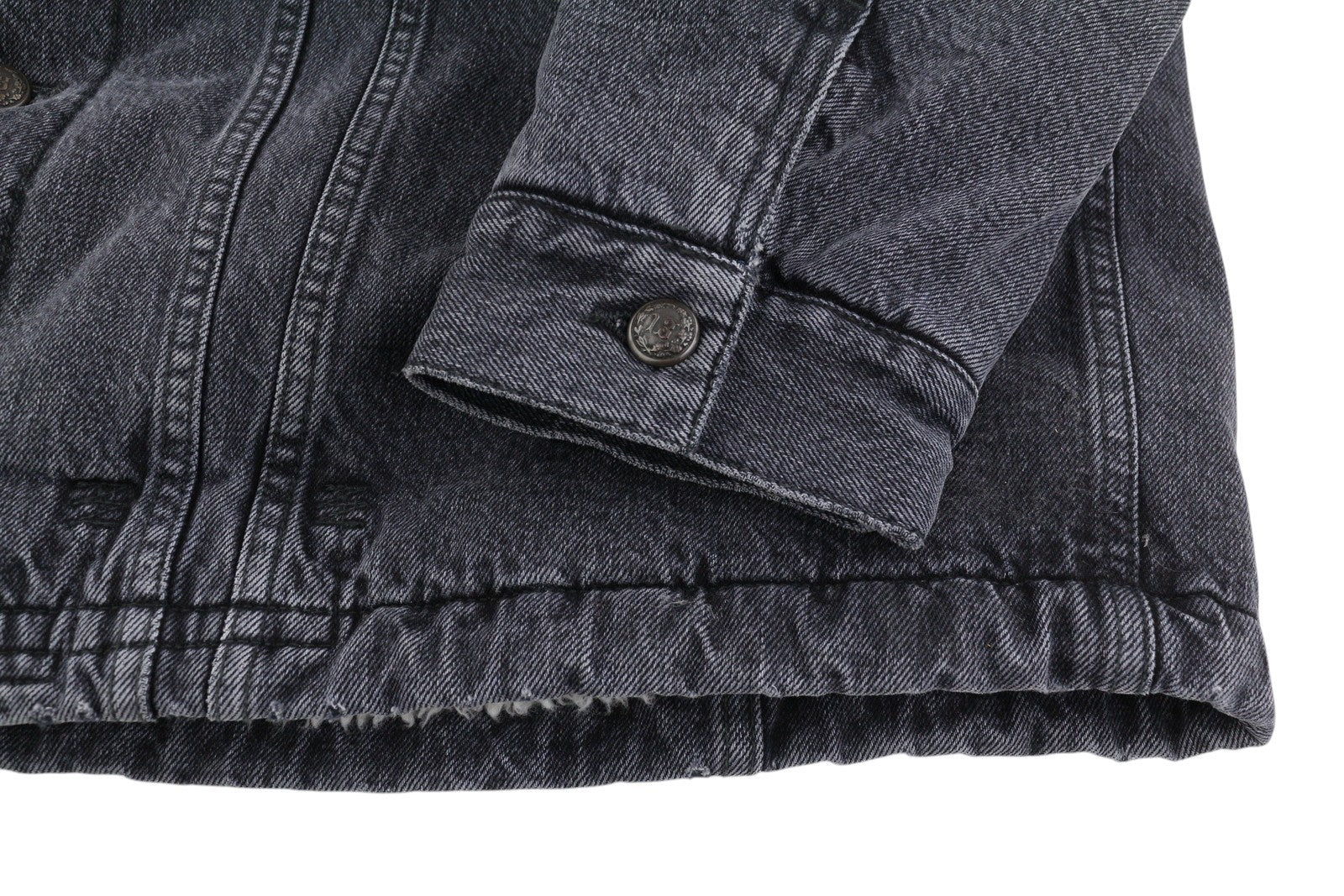 R13 Lyle Trucket paltas moteriškas švarkas M akmens juodos spalvos su šerpų pamušalu džinsinis ilgas RRP999 