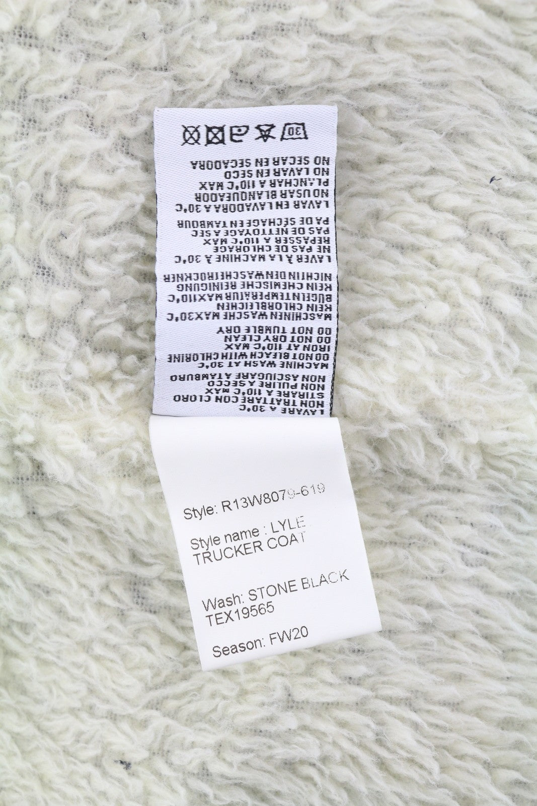 R13 Lyle Trucket paltas moteriškas švarkas M akmens juodos spalvos su šerpų pamušalu džinsinis ilgas RRP999 