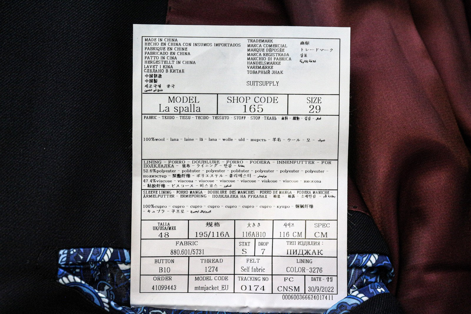 SUITSUPPLY La Spalla vyriškas švarkas UK48S mėlynas, grynos vilnos, klasikinis, vienaeilis 