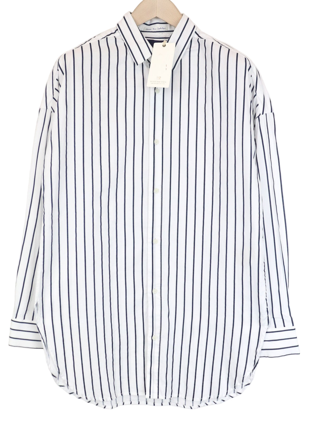 SCOTCH &amp; SODA Ams Couture vyriški marškinėliai M, balti, tamsiai mėlyni, dryžuoti, medvilniniai, ilgi marškinėliai 