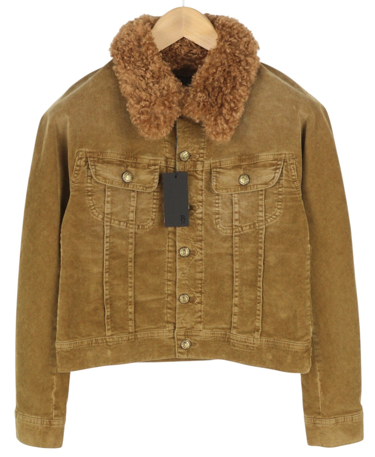 R13 Skinny Trucker moteriška striukė S aukso rudos spalvos, tamprios virvelės, išblukusi FW25 RRP1199 