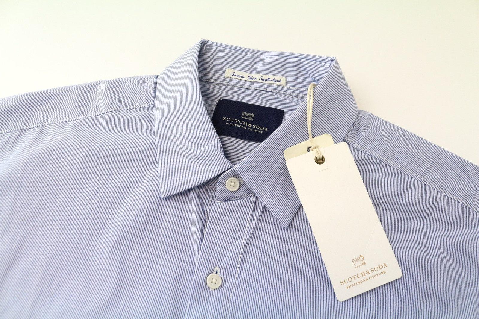 SCOTCH &amp; SODA Ams Couture vyriški marškinėliai M mėlyni dryžuoti grynos medvilnės ilgomis rankovėmis