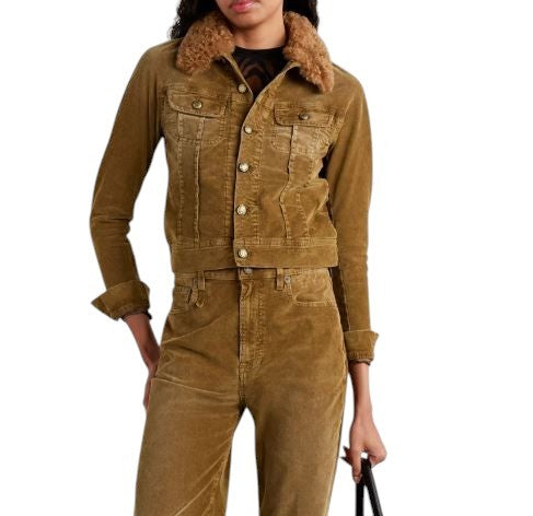 R13 Skinny Trucker moteriška striukė, XL dydžio, aukso rudos spalvos, tamprios virvelės, blukusios, FW25, RRP1199 