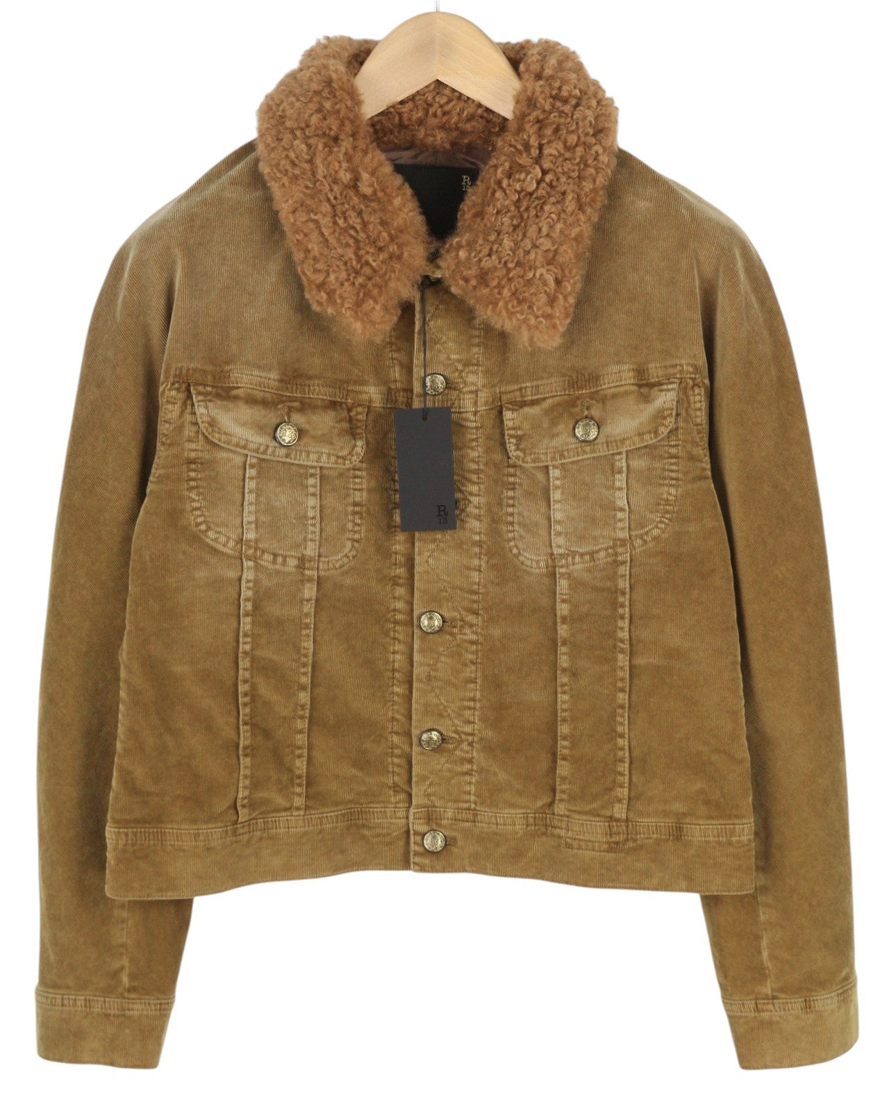 R13 Skinny Trucker moteriška striukė, XL dydžio, aukso rudos spalvos, tamprios virvelės, blukusios, FW25, RRP1199 