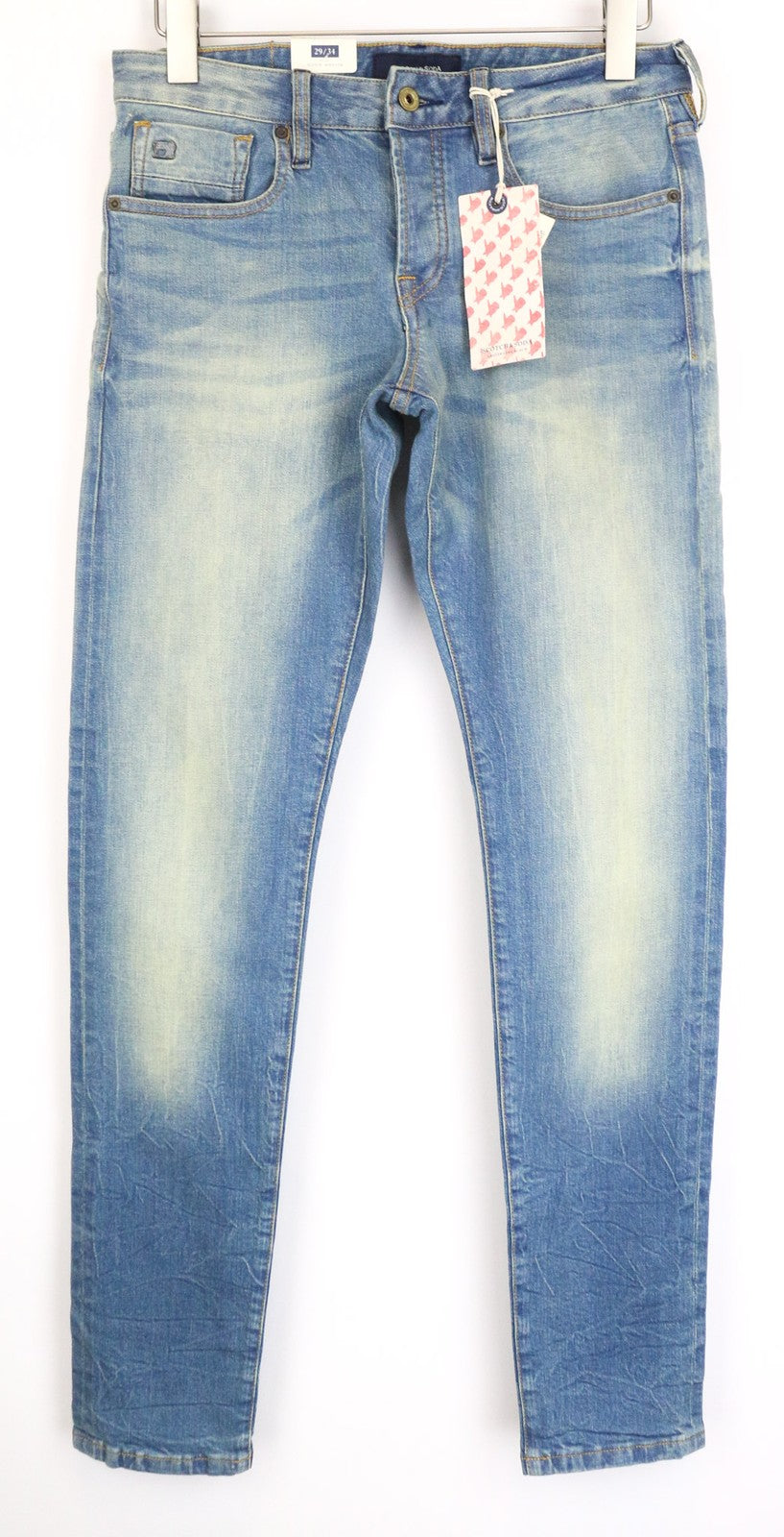 SCOTCH &amp; SODA Ralston vyriški džinsai W29/L34 mėlyni, ploni, skalbti, tamprūs medvilniniai džinsai 