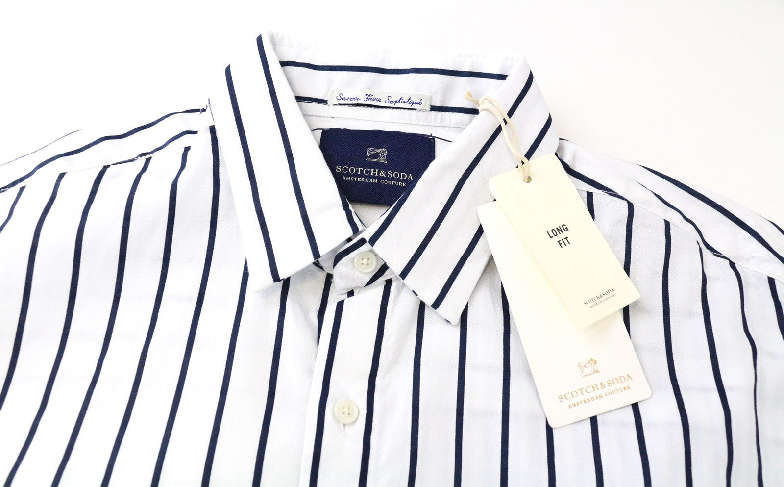 SCOTCH &amp; SODA Ams Couture vyriški marškinėliai M ilgi, balti dryžuoti, grynos medvilnės klasikiniai 