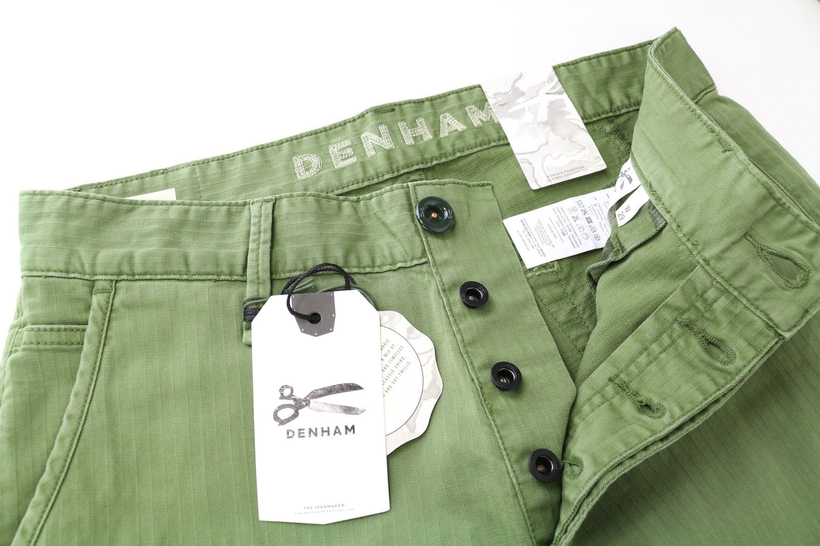 DENHAM Tokyo Men's Trousers W29/L32 Green Cotton Stretch Carrot Drop Fit Pants