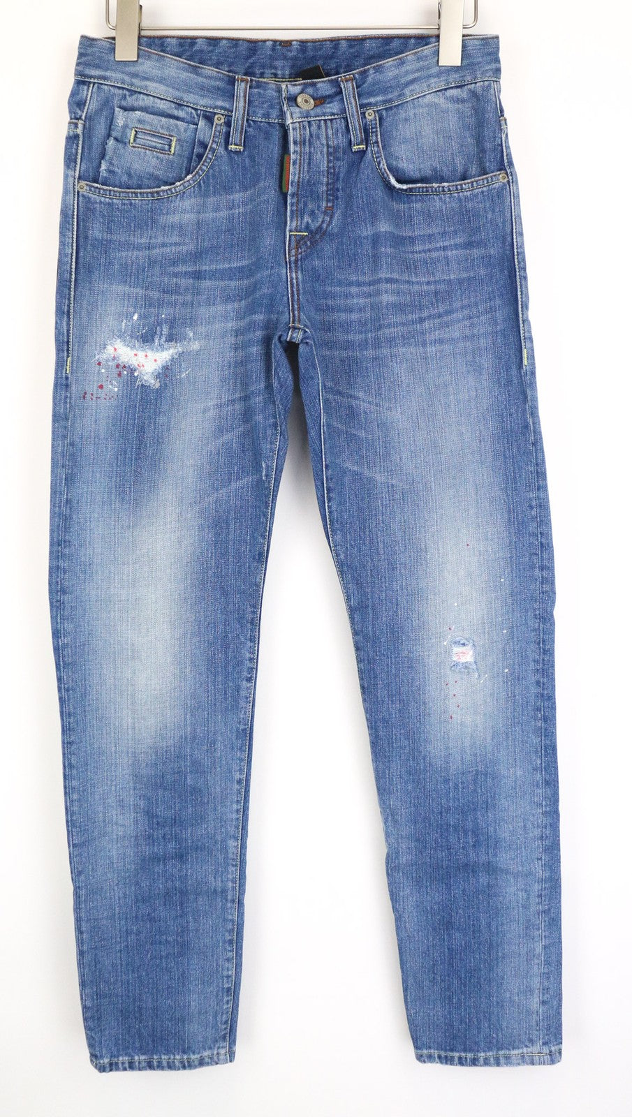 TAKESHY KUROSAWA TK 72 Men Jeans W32 Blue Paint Slim Distres Non-Stretch Fit