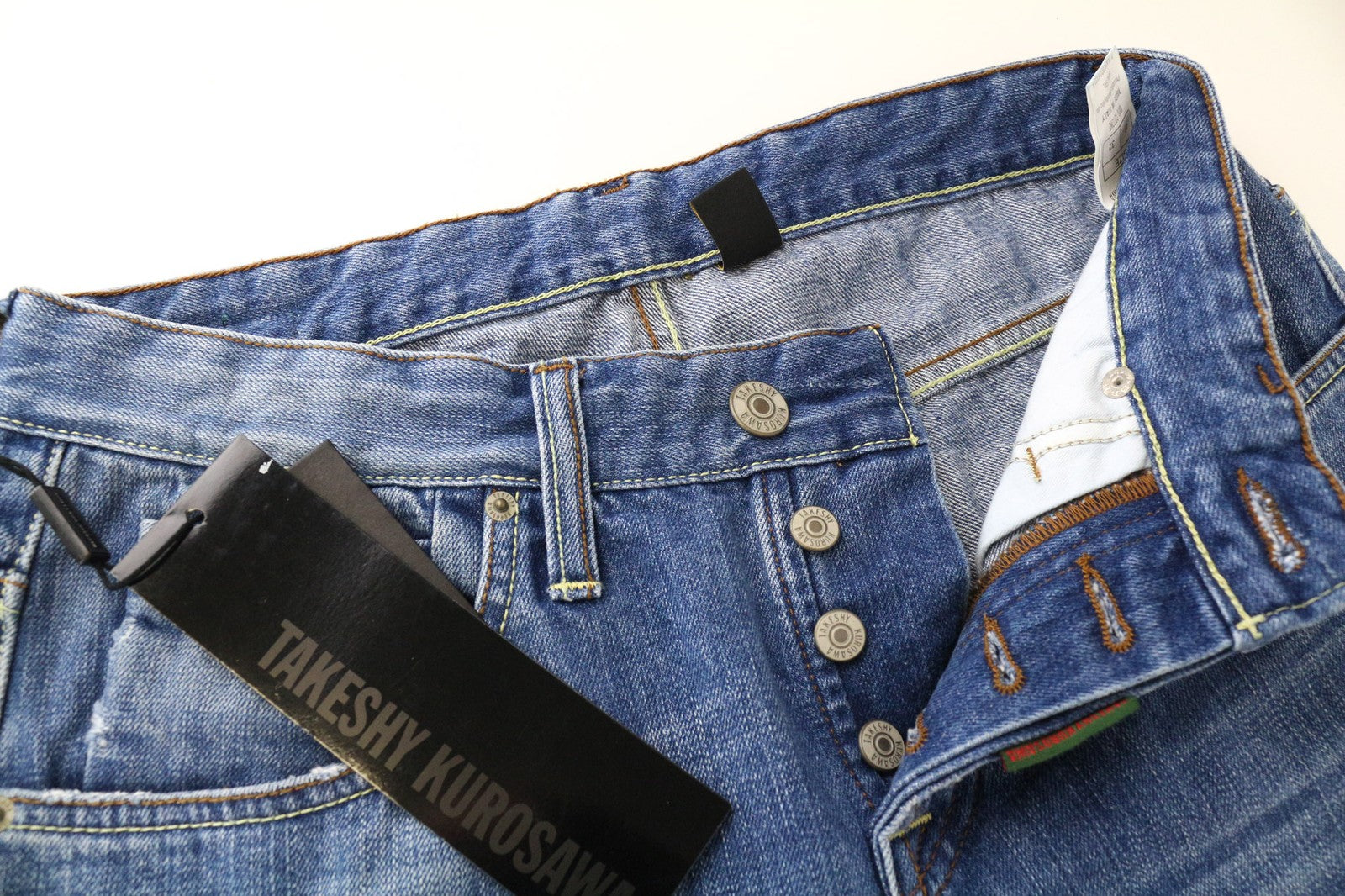 TAKESHY KUROSAWA TK 72 vyriški džinsai W32 mėlyni dažai Slim Distres netempimo kirpimo 