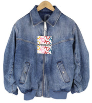 KHRISJOY „Aurora“ džinsinis bomber tipo moteriškas švarkas, XS/S, mėlynas, išblukęs, didelis, RRP1255 