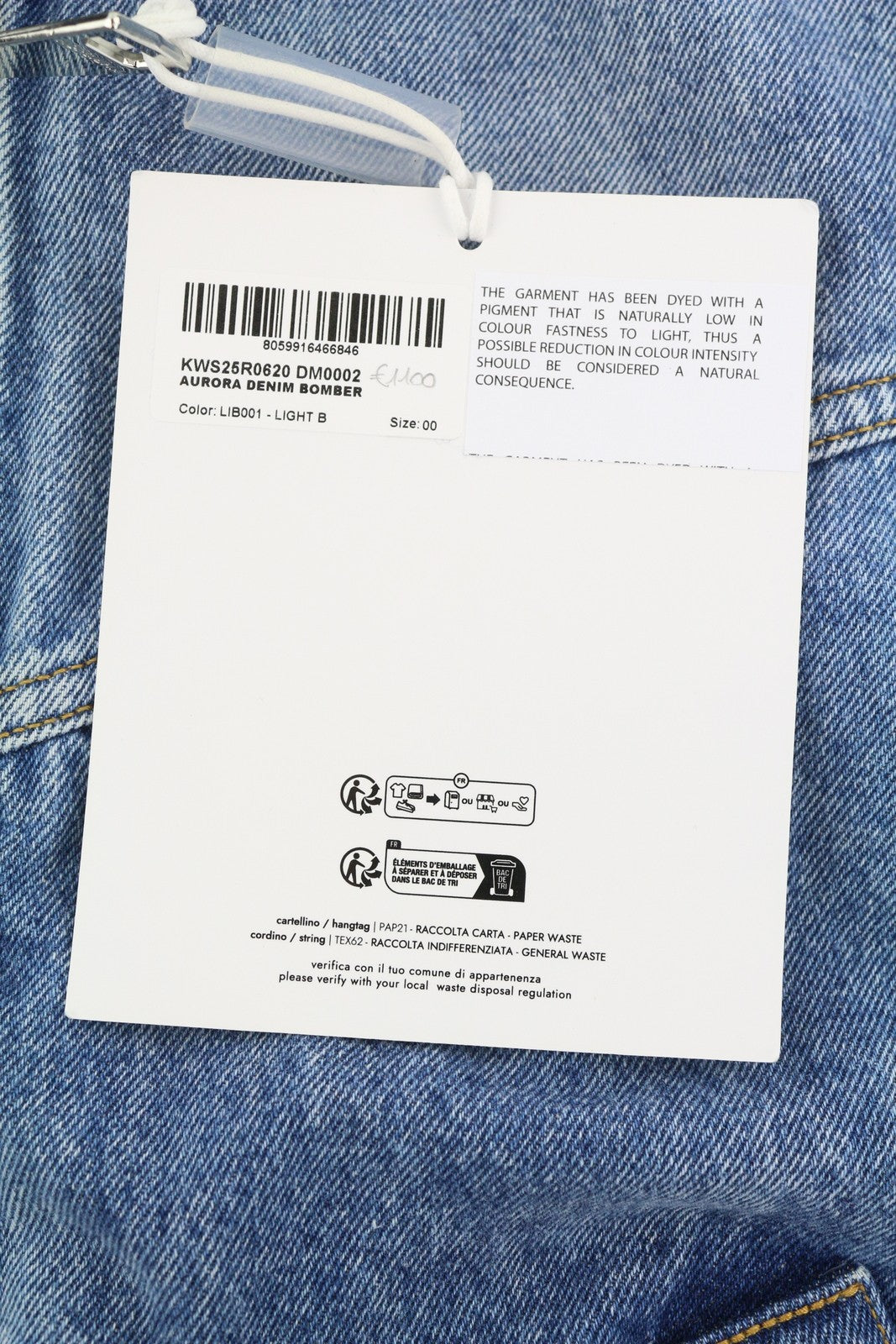 KHRISJOY „Aurora“ džinsinis bomber tipo moteriškas švarkas, XS/S, mėlynas, išblukęs, didelis, RRP1255 