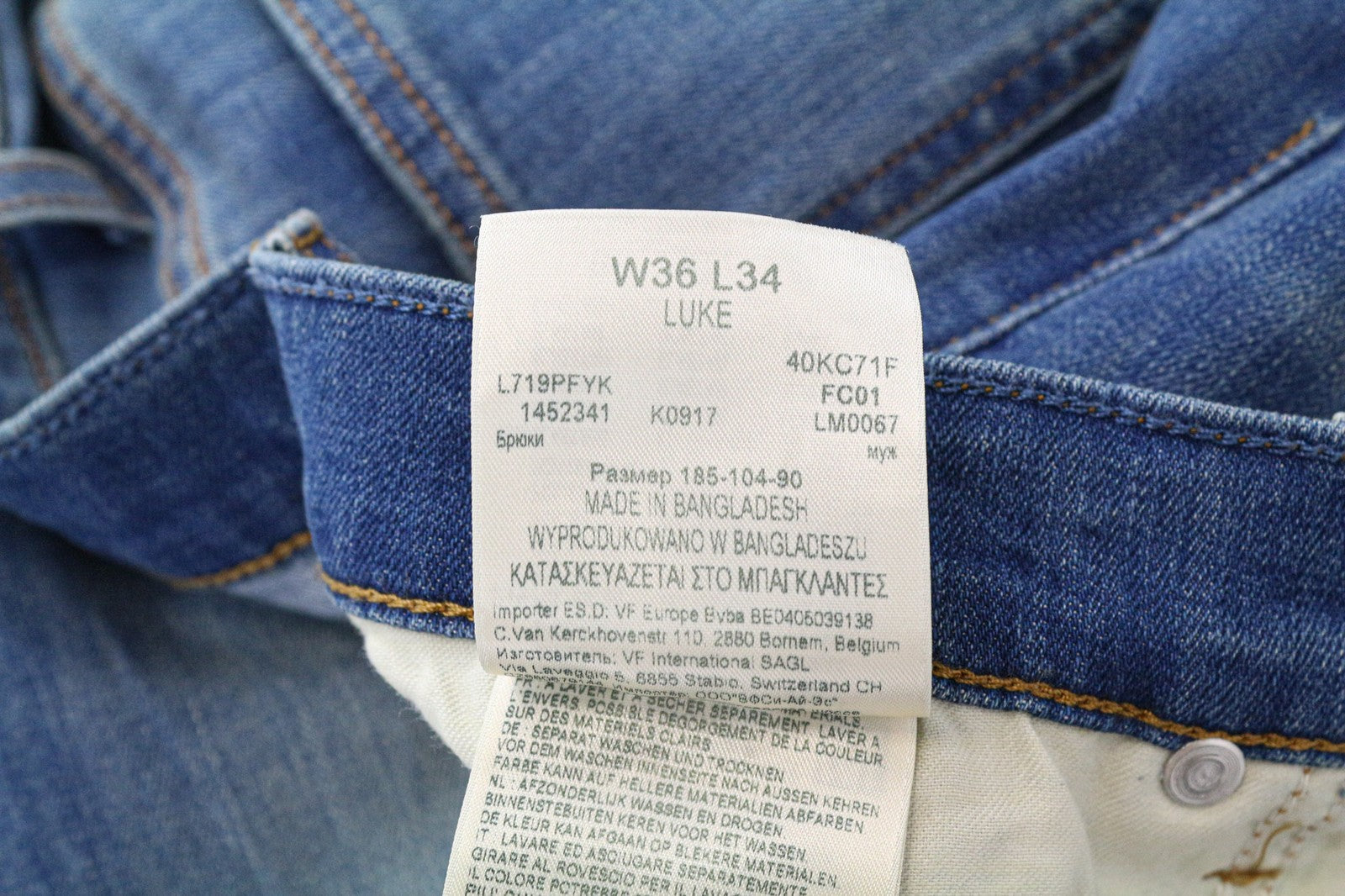 LEE Luke vyriški džinsai W36/L34 apdriskę, ploni, siaurėjantys, medvilniniai, tamprūs, mėlyni 